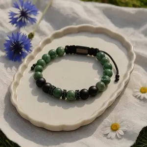 8mm Black Onyx Green Jade Beaded Bracelet Healing Protection Energy Men Jewelry