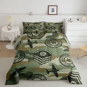Camo Airplane Designer Comforter Set,Camouflage Airplane Decor Luxury Bedding Set,Military Aircraft Comforter,Novelty Modern Army Green Quilt Set