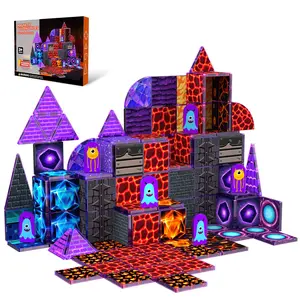 Magnetic Tiles Building Set, Lava Mine Magnetic Blocks, 3D STEM Construction Toy for Kids Ages 3-8, Creative Sensory Learning Building Toys for Boys & Girls, Volcano Cave Adventure Gift Idea