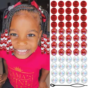 60 count Valentines Red Hair Beads for  Girls AB Color Round Beads for Hair  Dreadlock Bead Cute Girls  Braids Beads  Valentine's Day Loc Hair Accessories