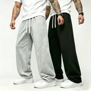 Men's 2-Piece Solid Baggy Sweatpants, Versatile Year-Round Wear, Ideal for Autumn and Winter