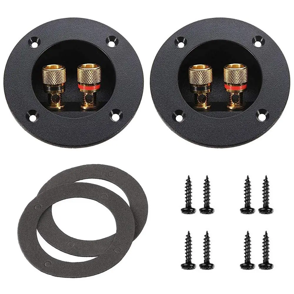 2 count Black 3" Round 2-Way Speaker Box Terminal Binding  Screw Cup Connector Subwoofer Plug
