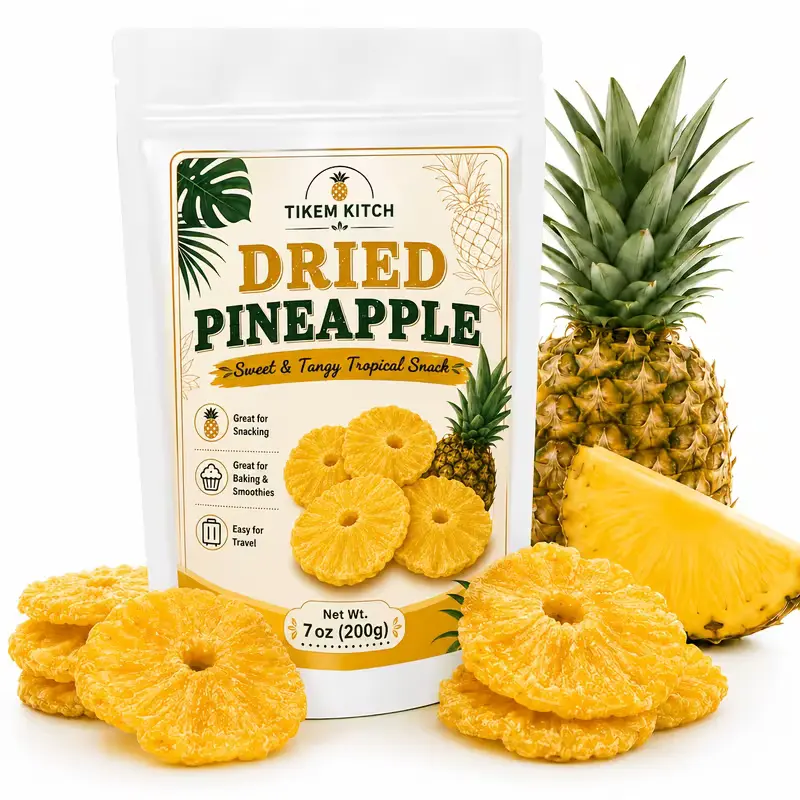200g/7oz Dried Pineapple Rings, Ready-to-Eat Tropical Fruit Snack, Sweet Pineapple Slices for Travel, Lunchboxes, Oatmeal, Yogurt, Baking and Trail Mix