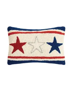 Red/White/Blue - Americana Stars USA Hook Pillow - Peking Handicraft