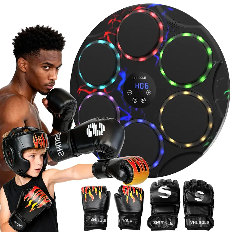 SHUBOLE Unisex Music Boxing Machine with Gloves - Wall-Mounted Adjustable Height Home Gym Punching Trainer, 9 Speed Levels, 46 cm, Nano-Tape No Wall Damage, 440lb Frame, 2025 Upgrade Gift for Active Families Age 6+