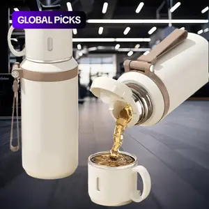 29oz Stainless Steel Insulated Water Bottle with Carry Strap, Dual-Function Coffee Cup for Hot & Cold Drinks, Portable Outdoor Mug for Camping, Cycling, Home & Office, Insulated Travel Drinkware