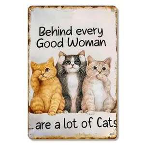 Vintage Cat Aluminum Wall Art Elegant 8x12 Inch Decorative Sign for Home Office Bar Seasonal Halloween Presidents Day Decor