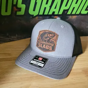 Slamming Slabs Crappie Fishing Hat Printed Camo Design Adjustable Snapback - Fishing Richardson 112 Leather Patch hat