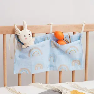Baby Diaper Storage Bag, Bedside Hanging Organizer for Bottles & Pacifiers, Dormitory Bed Dual-Layer Diaper Holder, Infant Room Wall-Mounted Organizer