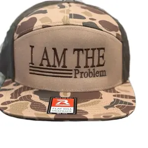 I Am The Problem - Flat Bill Snapback Trucker Hat with Camouflage Design and Text Embroidery