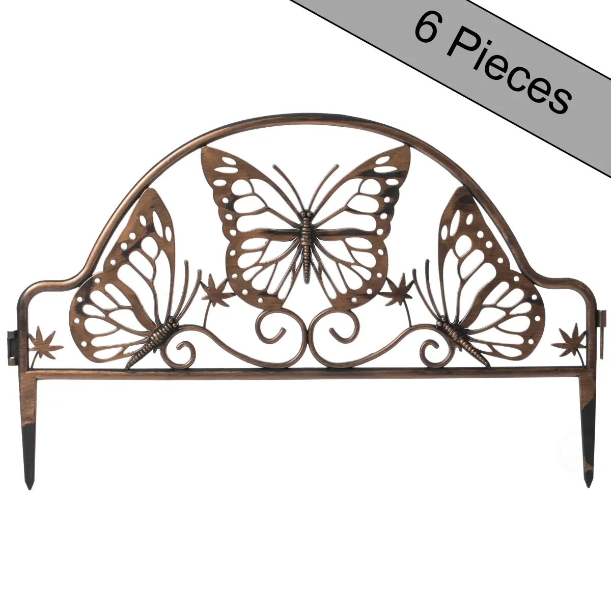 Gardenised QI004110.6 Garden Fence, 11.5" H x 19.5" W x 0.10" D Bronze Decorative Butterfly Plastic Edging Panel for Flower Bed, 1 lbs, Pack of 6