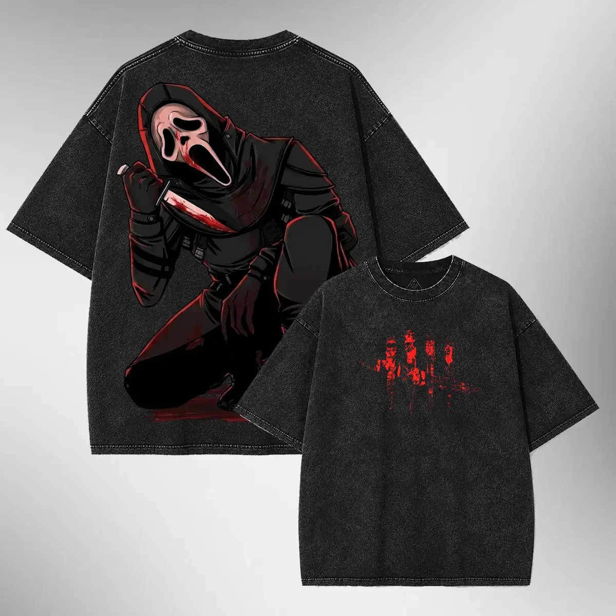 Ghost Face Vintage Washed T-Shirt Horror Slasher Graphic Tee Oversized Heavyweight Cotton Unisex