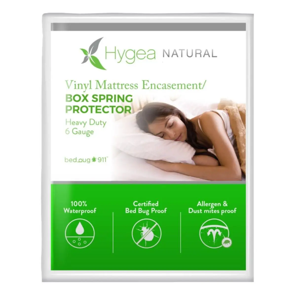 Hygea 212 MAIN Twin Size Heavy-Duty 6-Gauge Solid Vinyl Mattress & Box Spring Cover - 3-Sided Interlocking Zipper, 2 lbs, Bed Bug Protection, Waterproof Barrier