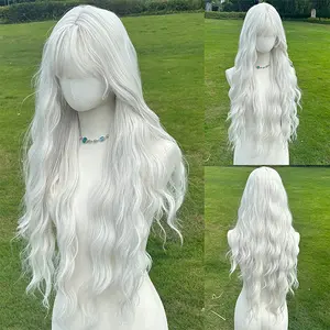 SMILCO/ 28-inch White Long Wavy with Bangs Synthetic Wig For Halloween/SM517
