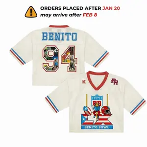 2 Sides Benito Bowl Crop Top Mesh Football Jersey, Puerto Rico Flag Crop Top Football Jersey Shirt, Gift for Unisex