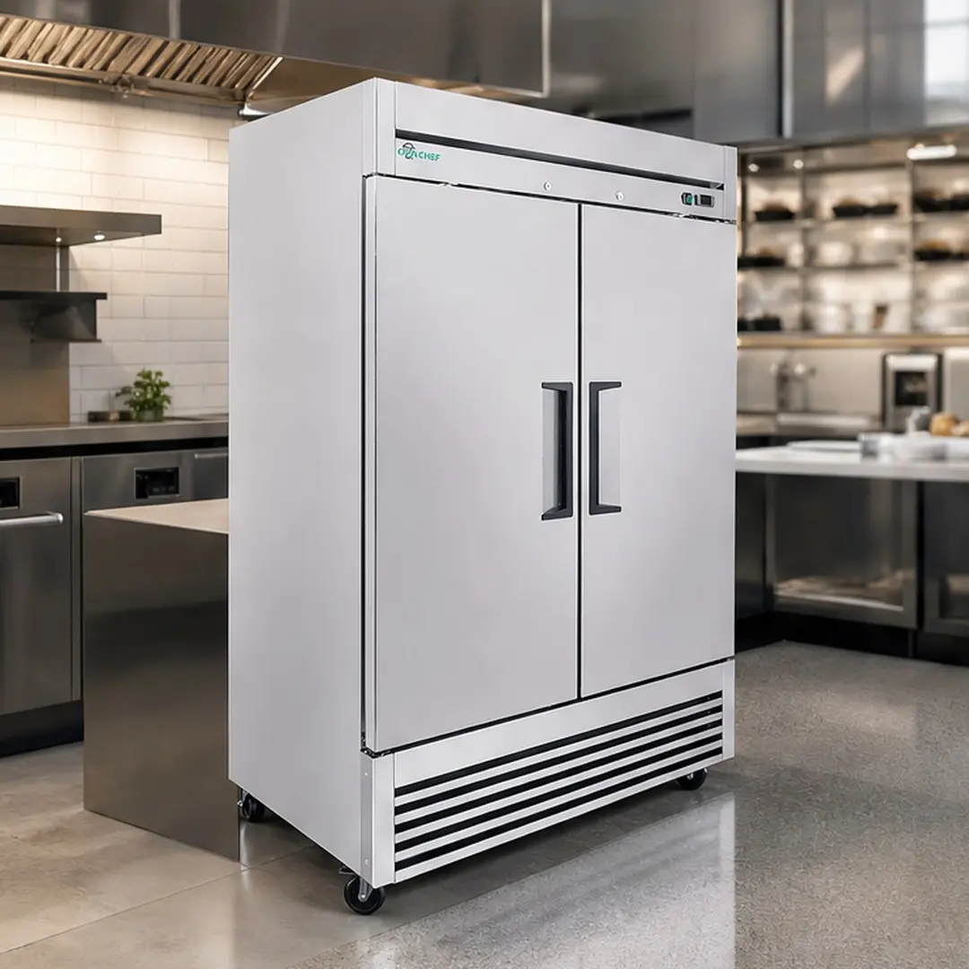 54-Inch Commercial Reach-In Freezer 44.5 Cu.Ft Double Door Stainless Steel Air Cooling -8~0℉ with 6 Shelves LED Light ETL Listed for Restaurant Supermarket Bakery Kitchen Food Storage Silver, Silver Color Options, Stainless Steel Material