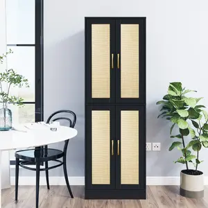 68" Tall Storage Cabinet Kitchen Pantry with 4 Rattan Doorsand and 2 Adjustable Shelves,Freestanding Buffet Storage Cabinet For Kitchen,For Bathroom, Dinning Room,LivingRoom, Laundry, Kitchen Pantry