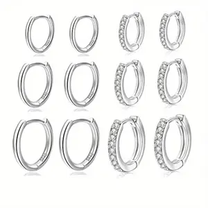 6 Pairs of Women'S Silvery Hoop Earrings 925 Sterling Silver Hoop Earrings Small Silvery Hoop Earrings Silvery Earrings Hypoallergenic Small Hoop Earrings for (8/10/12 mm)