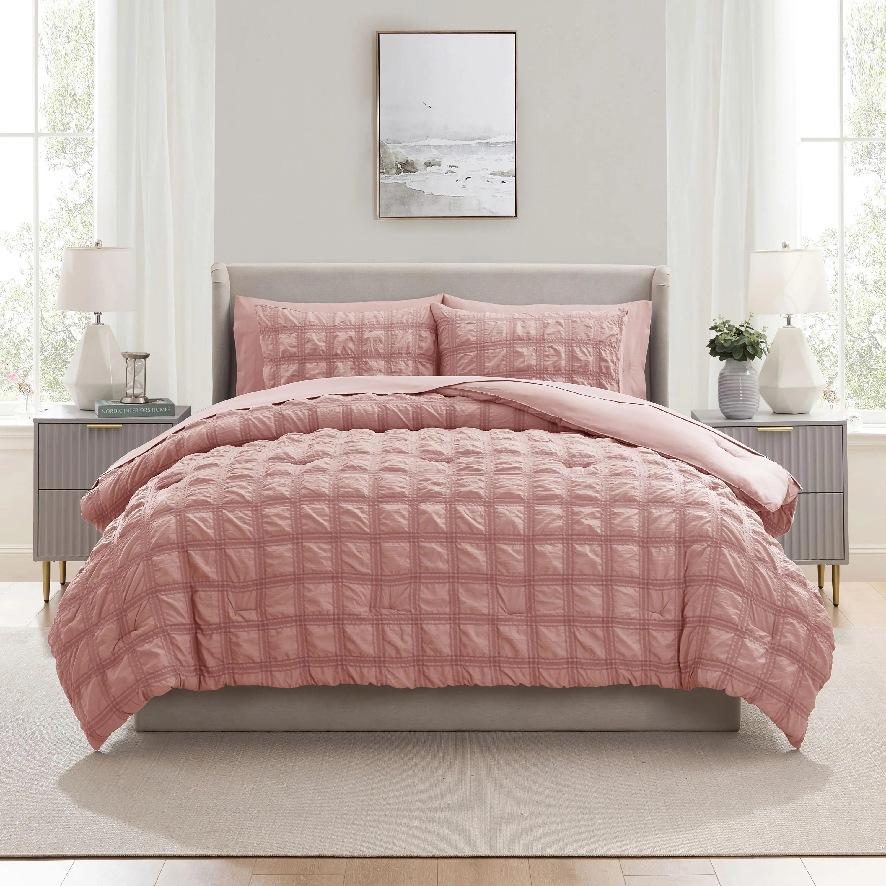 NESTL Comforter Sets Bed in a Bag, Seersucker Bedding Comforter Set with Sheets