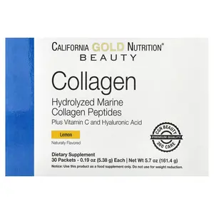 California Gold Nutrition Marine Collagen Peptides Plus Vitamin C and Hyaluronic Acid, Lemon, 30 Packets, 0.19 oz (5.38 g) Each