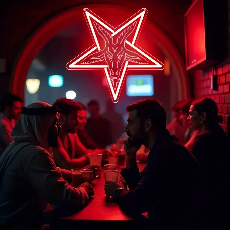 3D Gothic Neon Sign] USB-Powered Multicolor Gothic Satan Goat Neon Sign with 3D Engraving and Inverted Pentagram | Wall Art for Man Cave, Game Room, Bedroom, or Living Room Decor | Mystical Decor | Engraved Neon Art