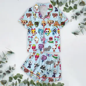 Dandy’s World Satin Pajamas For Kids, Cute Gaming Cartoon Sleepwear for Kids and Adult, R0bl0x Dandys World Fan Gift, Gamer Birthday Gift