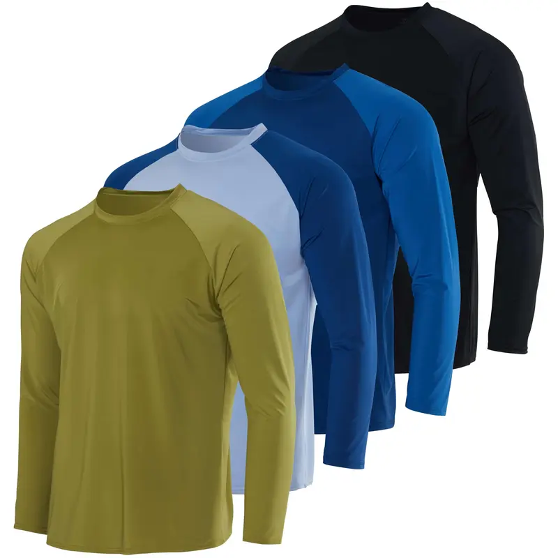 Real Essentials Boys' Long Sleeve Rash Guard Shirts 4-Pack UPF 50+ Sun Protection Swimwear Quick-Dry Compression Fit for Surfing & Swimming - Swimsuit Set