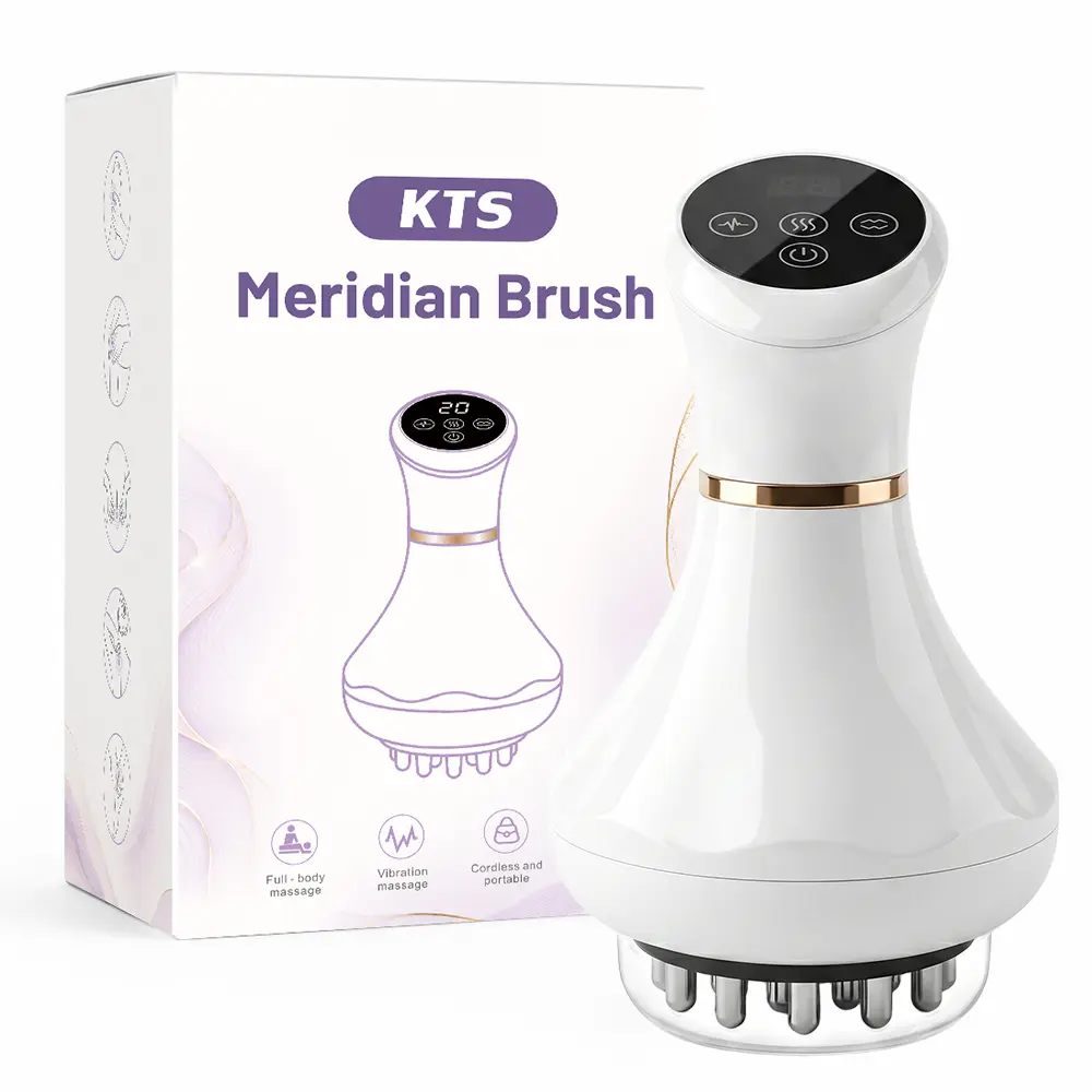 Portable Electric Meridian Brush - Rechargeable Cordless Beauty Massager, Portable Muscle Massagers with Red Light, Heat Mode, 9-Level Vibration, Adjustable Relaxing Handheld Tool for Home Care, Friends, Camping