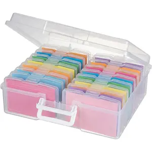Transparent 4" x 6" Photo Cases and Clear Craft Keeper with Handle, 16 Inner Photo Organizers & Photo Storage Box, Plastic Photo Storage Containers (Clear)