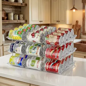 Can Organizer for Pantry Upgraded Thickened Modular 3-Tier Combinable Can Storage and Beverage Dispenser Rack Holds 36 Cans Clear Can Holders for Pantry and Fridge