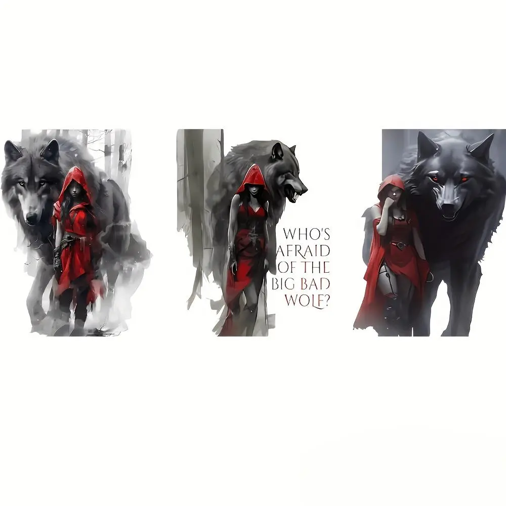 3pcs/set Vinyl Heat Transfer Stickers, Cool Wolf Girl Watercolor Design, Iron-On Decals for DIY T-Shirts, Jeans, Masks, Backpacks - Washable and Durable