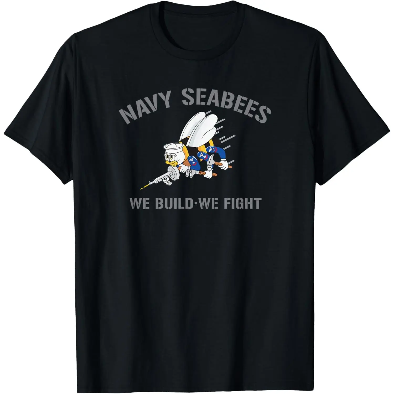 Women's 100% Cotton Casual Short-Sleeve Distressed Graphic Round Neck Navy Seabees "WE Build - WE Fight" T-Shirt