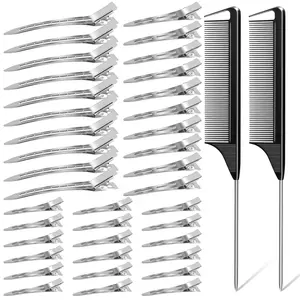 3 Sizes Metal Hair Styling Clips 70PCS, No Crease Alligator Clips for Hair Rollers with 2pcs Parting Comb for Braids, Coloring and Styling