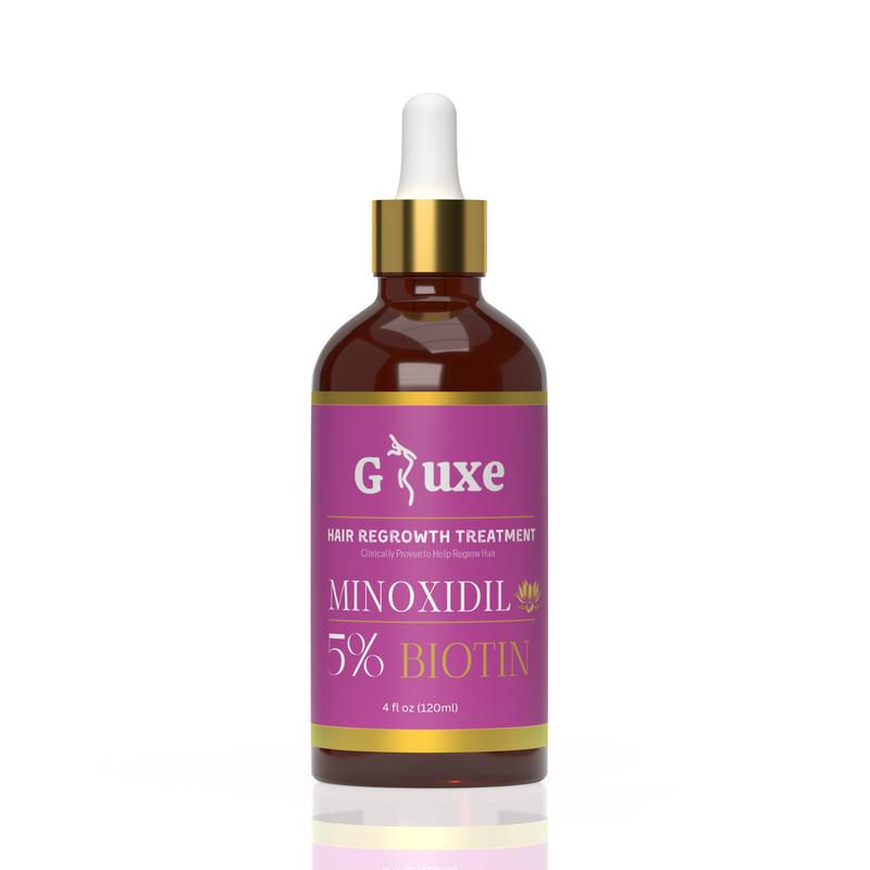 Gluxee Hair Growth Treatment Dropper Minoxidil 5% & Biotin 4 oz for Precise Dosing and Enhanced Hair Regrowth