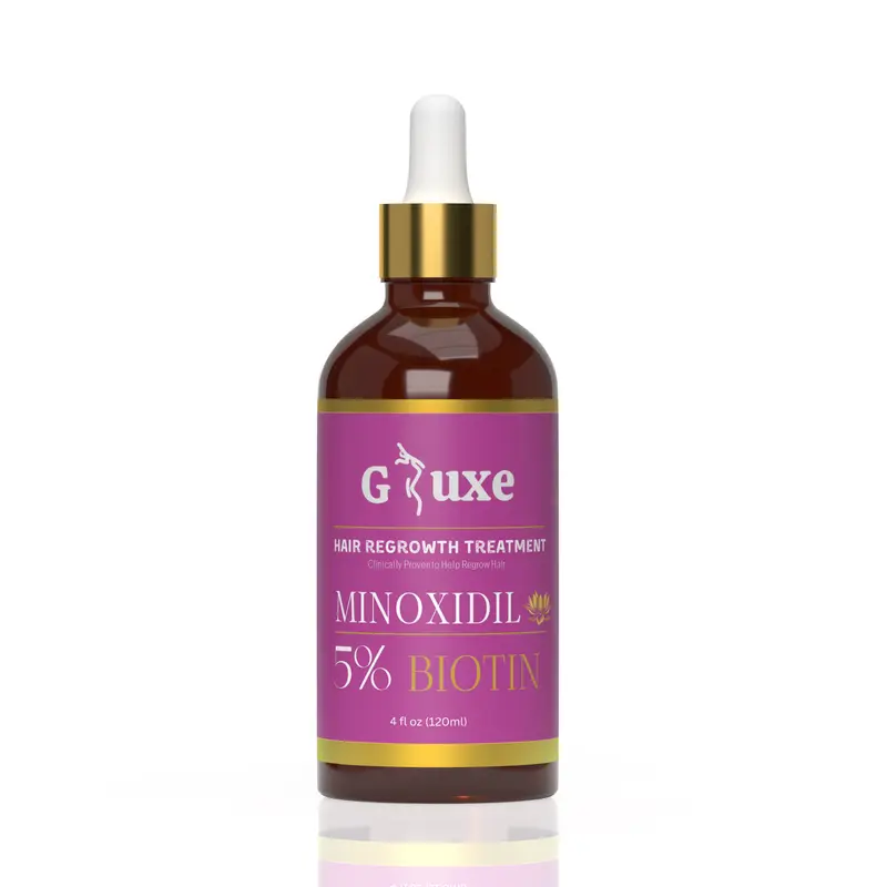 Gluxee Hair Growth Treatment Dropper Minoxidil 5% & Biotin 4 oz for Precise Dosing and Enhanced Hair Regrowth