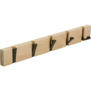 Wooden Coat Hooks Coat Rack Wall Mount, Space-Saving Coat Rack with 5 Standard Retractable Hooks, Hat Coat Hook for Entryway, Hallway, Bathroom, Living Room, Bedroom