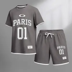 Men's Paris 01 Print Waffle Fabric Short-Sleeved Shirt And Shorts Set