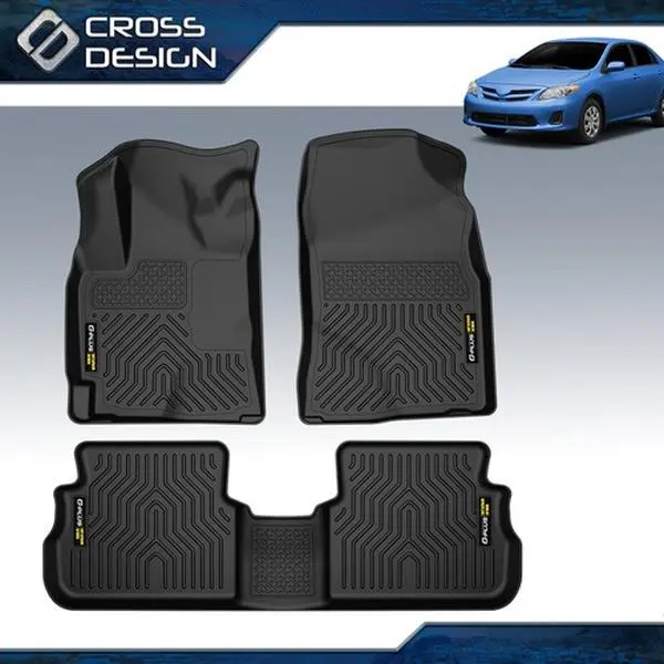 CROSSDESIGN Synthetic TPE Automotive Floor Mats - All Weather 2-Row Liners with Deep-Tread, Easy to Clean, Direct Pricing, 1-Year Warranty for 2009-2013 Toyota Corolla/Matrix, 2009-2010 Pontiac Vibe, Car Interior Accessory