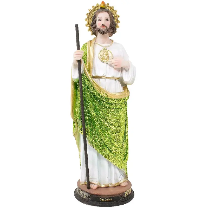 San Judas 12" Estatua con Brillo - Detailed Figure with Green Sparkling Robe and Gold Accents St Jude Religious Decor Tadeo