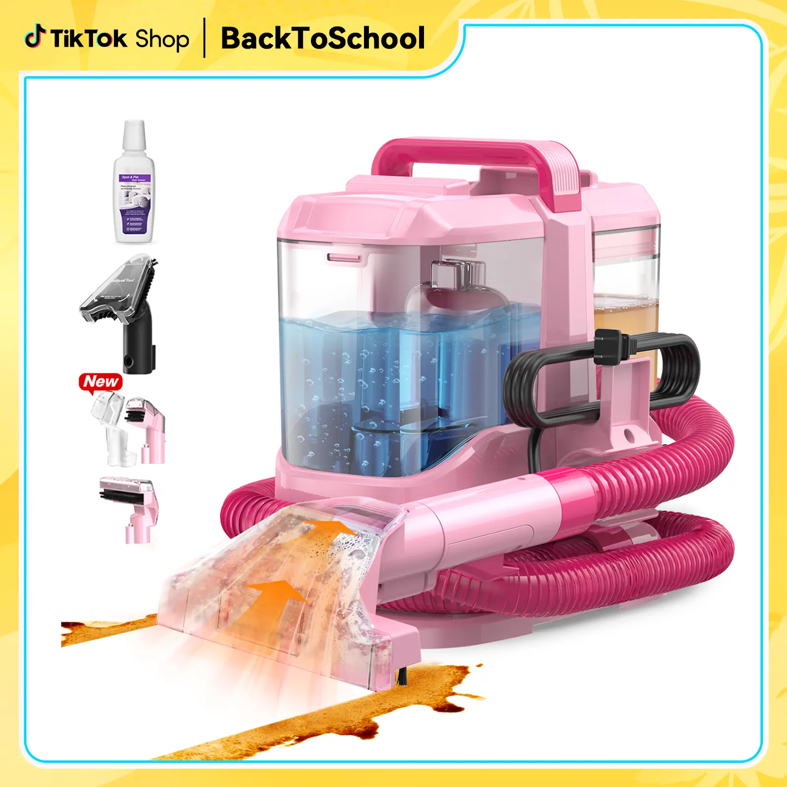 Upholstery Carpet Vacuum Cleaner, 18KPa Suction Spot Cleaning Machine for Pet Stains, Carpets, Sofa, Car Seats, Mattress, with 3 Multipurpose Cleaning Tools, 6'' Deep Cleaning Brush | Portable 3-in-1 Little Pink C9S pet lovers home essentials