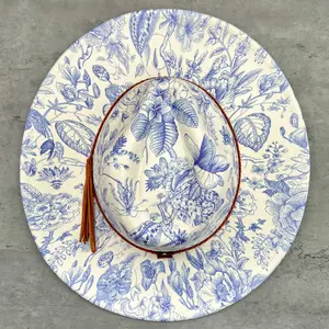 Blue Chinoiserie Suede Rancher Hat - Pinched Front