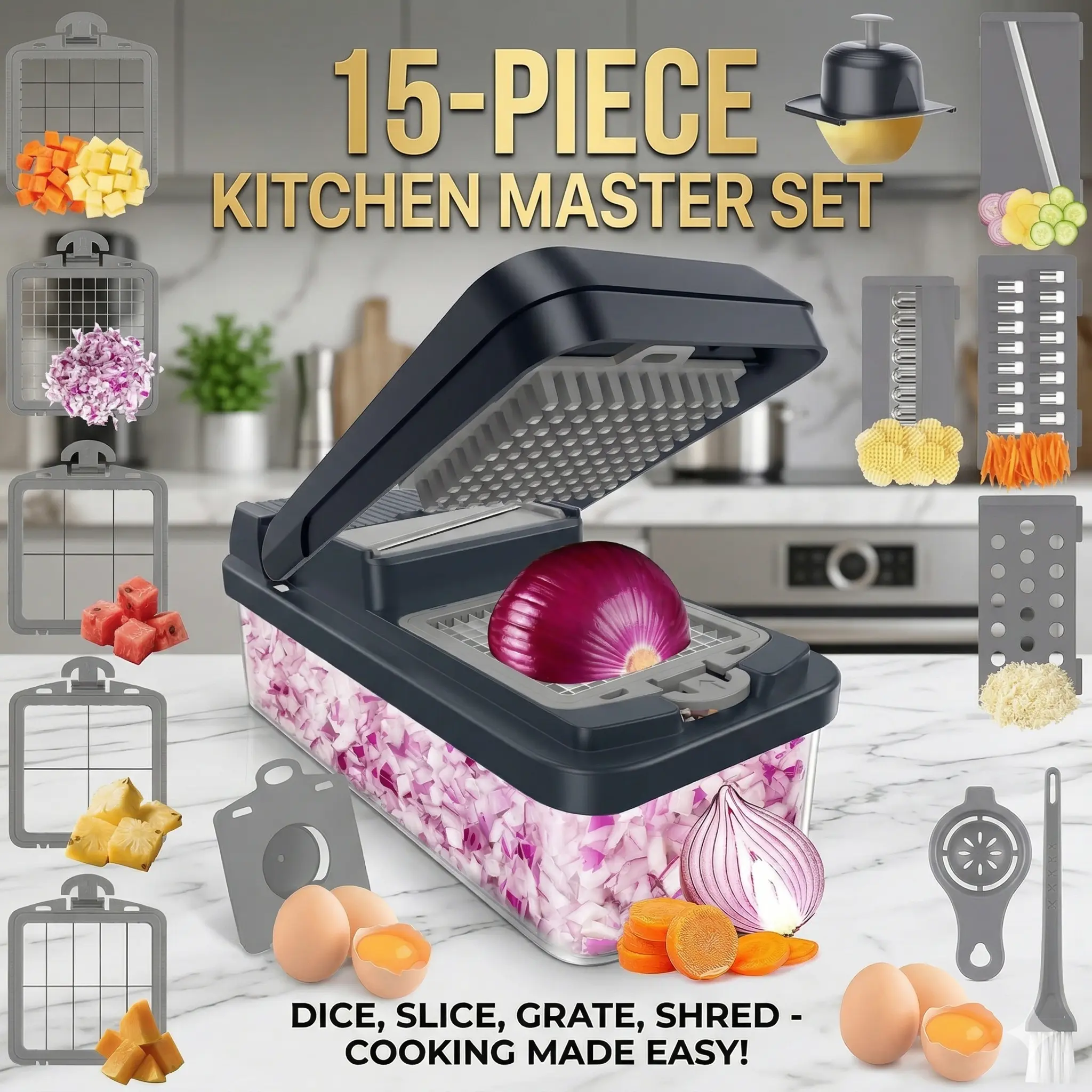 Time-saving 15-in-1 food chopper| Stainless steel blades, quick cooking