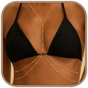 14K Gold Plated Body Chain for Women Sexy Layered Belly Waist Chain Crossover Bikini Body Jewelry Summer Beach Rhinestone Crystal Beads Accessories