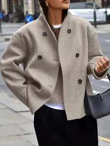 Women's Short Woven Coat, Thick Fabric Casual Loose-Fit Jacket for Fall & Winter Seasons, Stylish Daily Wear Outerwear, Womenswear