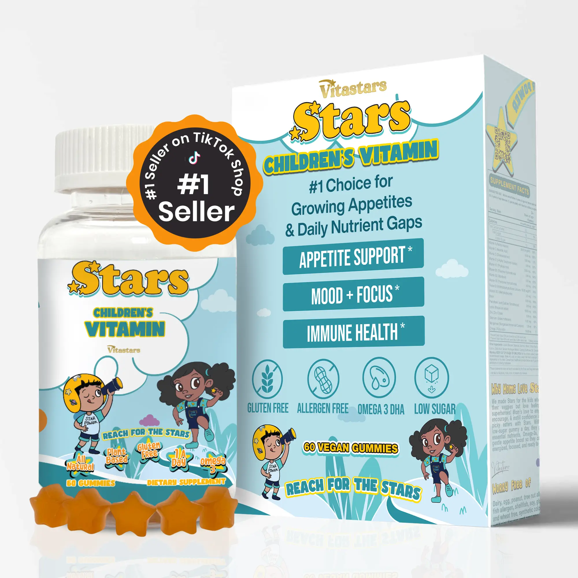 Stars MultiVitamin Gummy: All Natural Plant Based w/ Omega 3