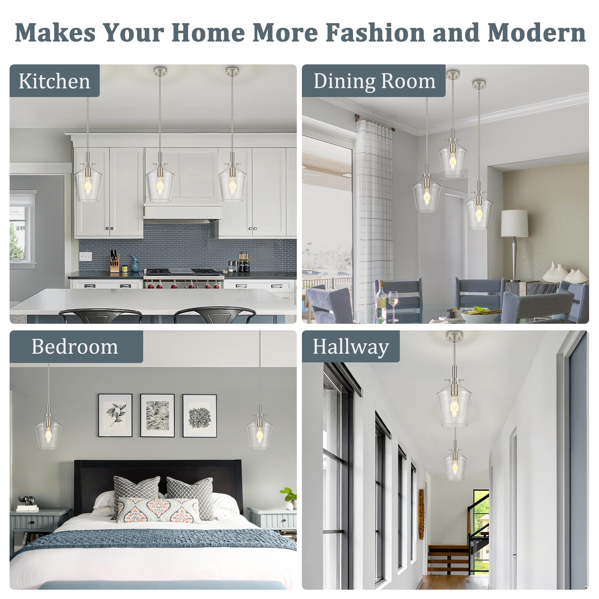 Clear Glass Bell Pendant Light Modern Single Head Hanging Lamp for Kitchen Island Black Gold Brushed Nickel Chrome Finish，E26，Bulb not included