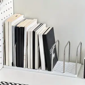Stainless Steel + PP Desktop Shelf | Non-slip Base with Adjustable Divided Vertical Small Bookstand | Modern Simple Desk Storage Rack for Mail and File Storage | Student Dormitory Study Desk Shelf