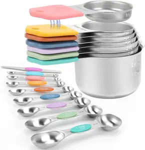 Measuring Cups and Spoons Set-Heavy Duty 304 Stainless SteelDouble Measurement MarkingsSet of 16 with Leveler for Measure Dry and Liquid Ingredients