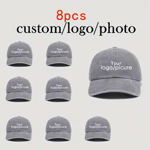[8pcs Custom Baseball Caps] 8pcs Custom Vintage Washed Baseball Caps - Adjustable, Unisex, Stylish Trucker Hats | Print Text/Logo/Photo | Perfect for Dads, Group Projects, Parties, Corporate Events, Holiday Gifts, Promotional Merchandise, P