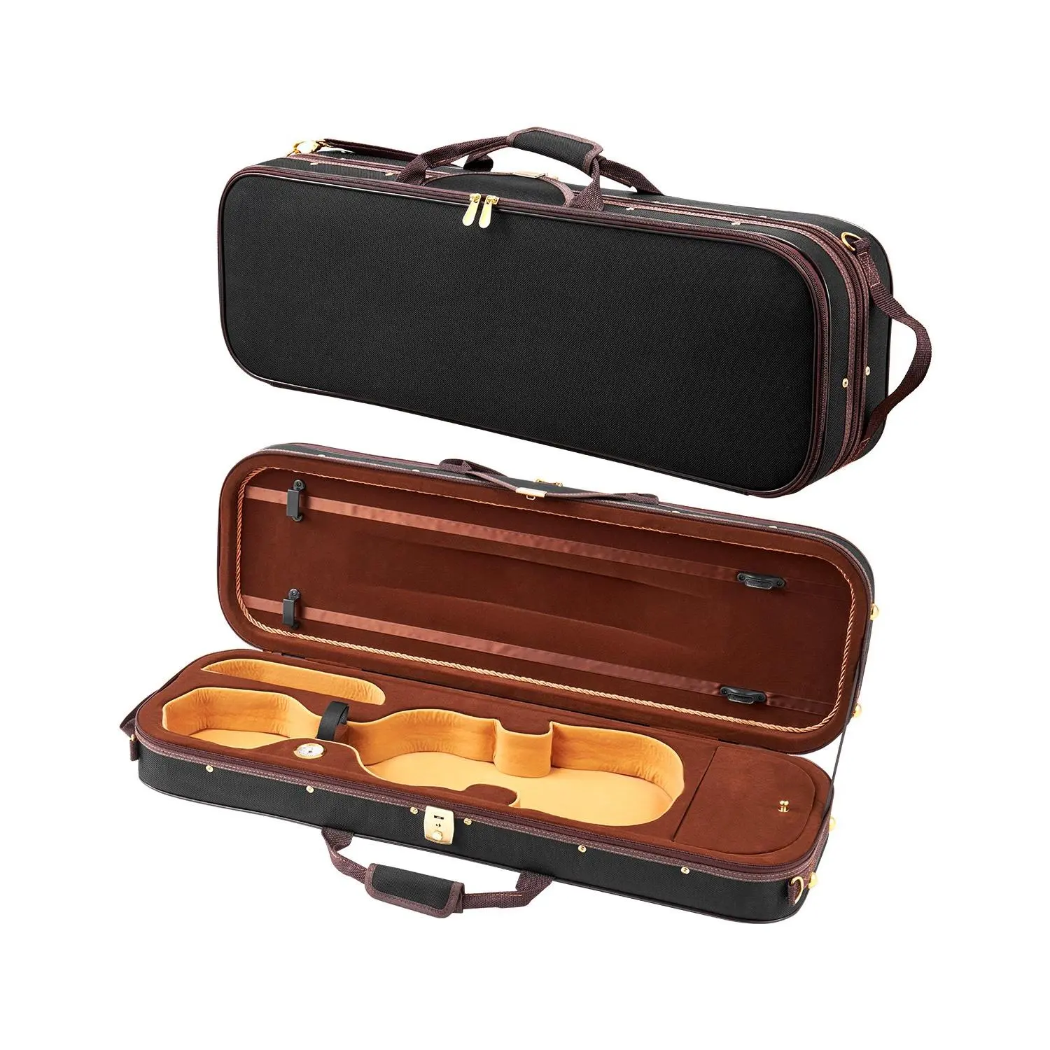VEVOR 4/4 Full Size Oblong Violin Carry Bag, Lightweight Travel Case with Built-in Hygrometer, Plush Lining, Shoulder Straps, Anti-Scratch Design for Professional Violin Use, Black